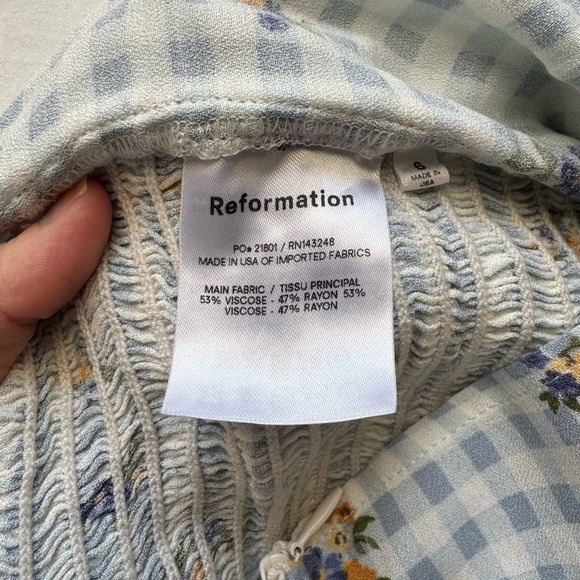 Reformation Reign Floral Gingham Top in Al Fresco Size 6 - Picture 6 of 8